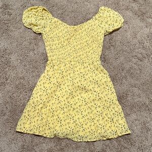 Smocked Puff-Sleeve Yellow Floral Dress